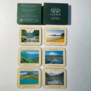 Jason Coasters New Zealand Set of 6 National Parks Photo Cork Back Decor Box